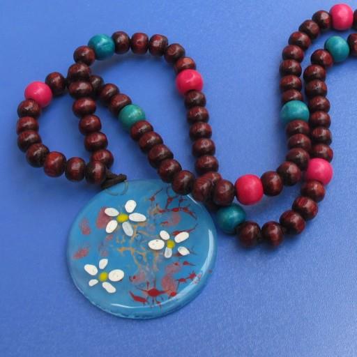 گردنبند مهره ای آمینا طرح بهار فیروزه ای